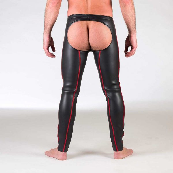 Neoprene Broek - Open Ass Pants - rood achterkant 2