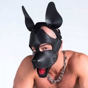 Puppy play - Leren puppy masker voorkant bek open